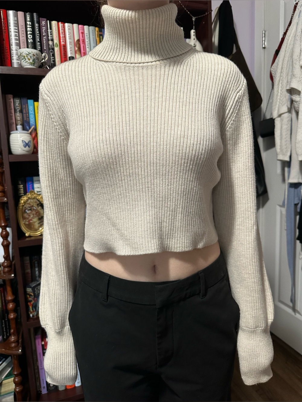 Wilfred Cream Ribbed Cropped Turtleneck Sweater
